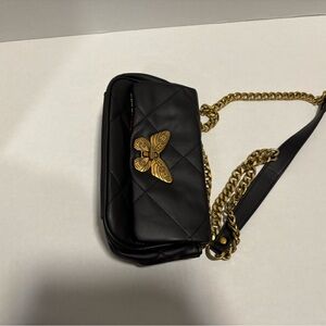 Steve Madden Black Quilted Leather Bag with Brass Chain